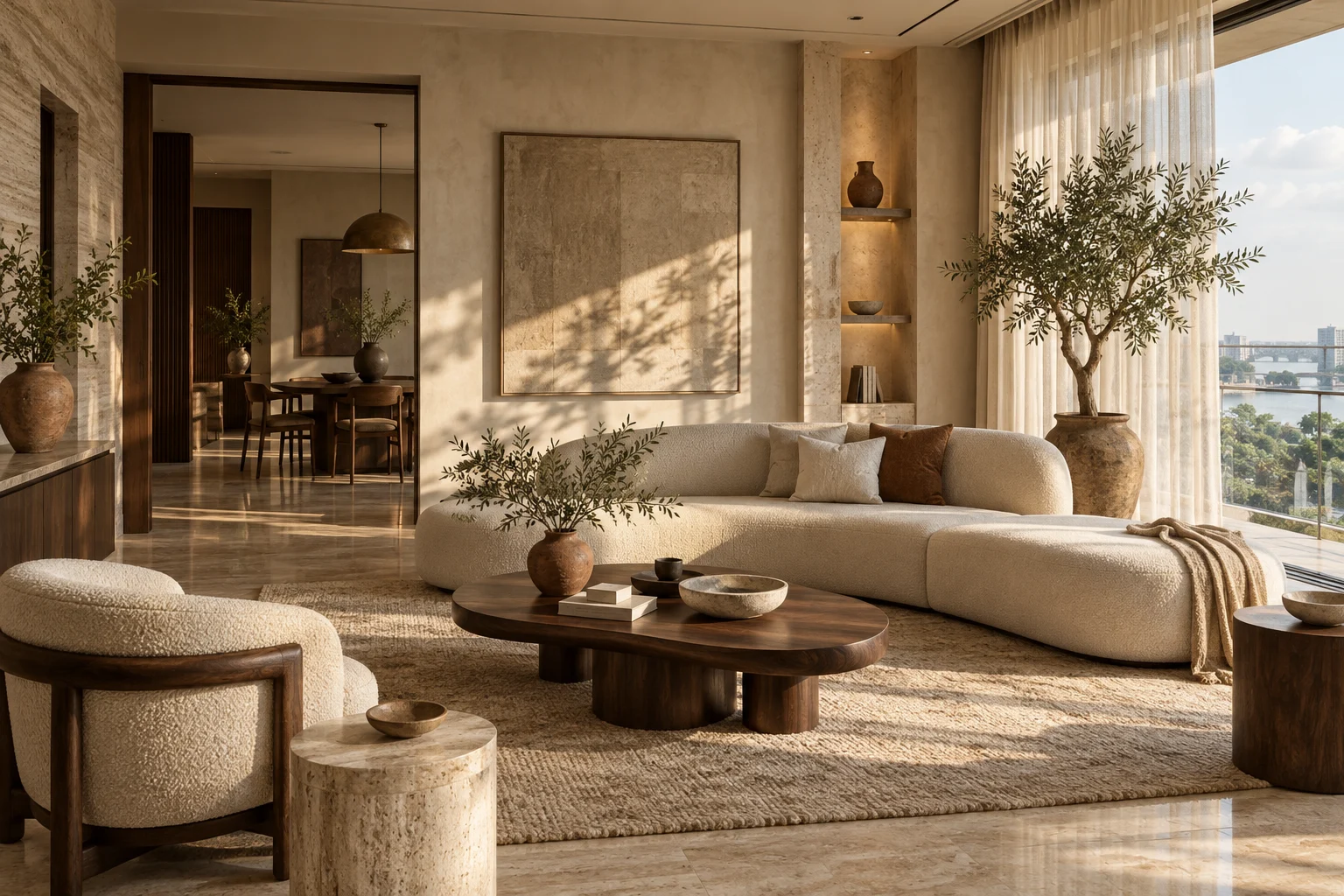 A warm, contemporary living room